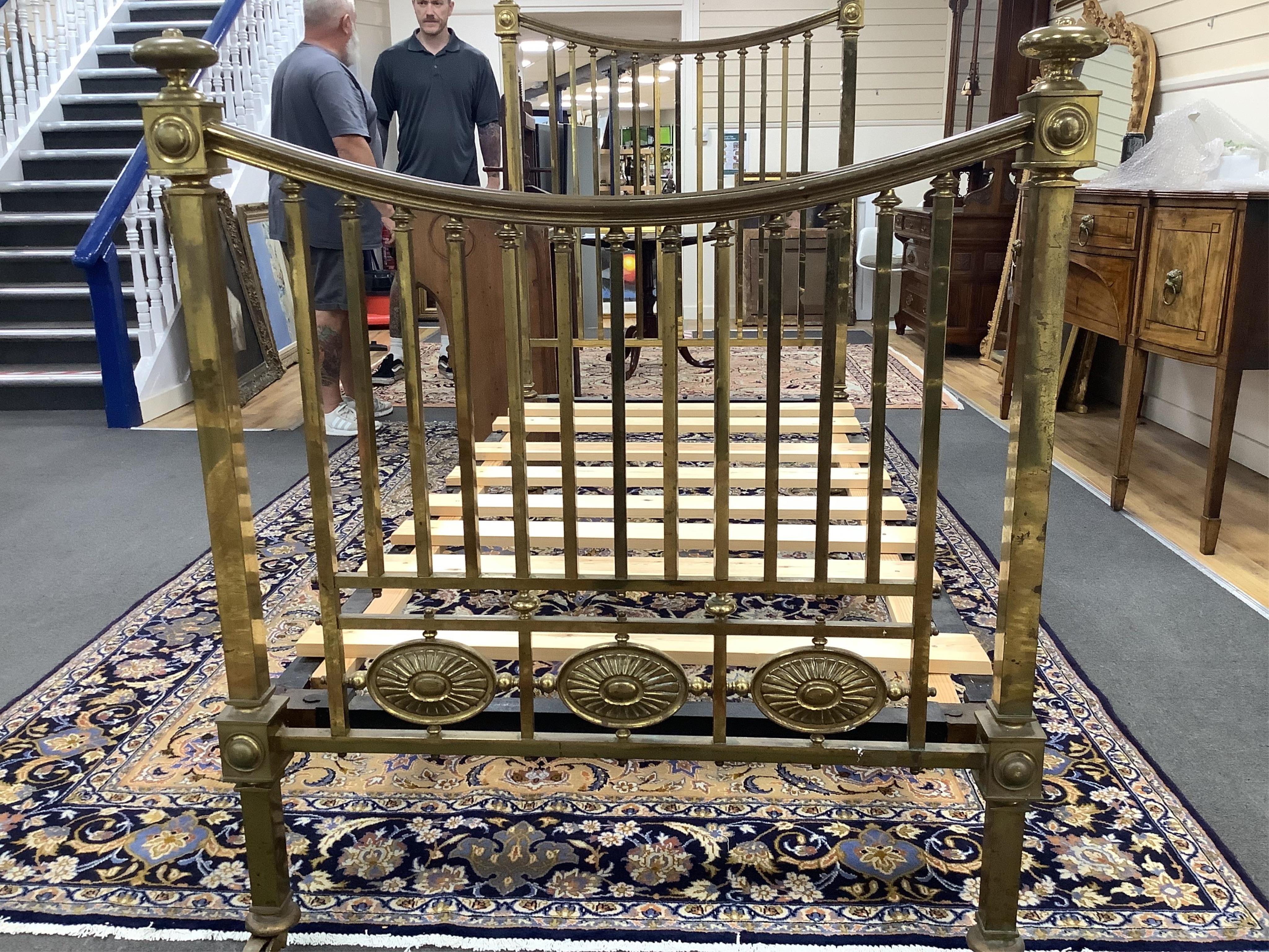 A Victorian brass single bed frame, width 100cm, length 214cm, height 152cm. Condition - fair